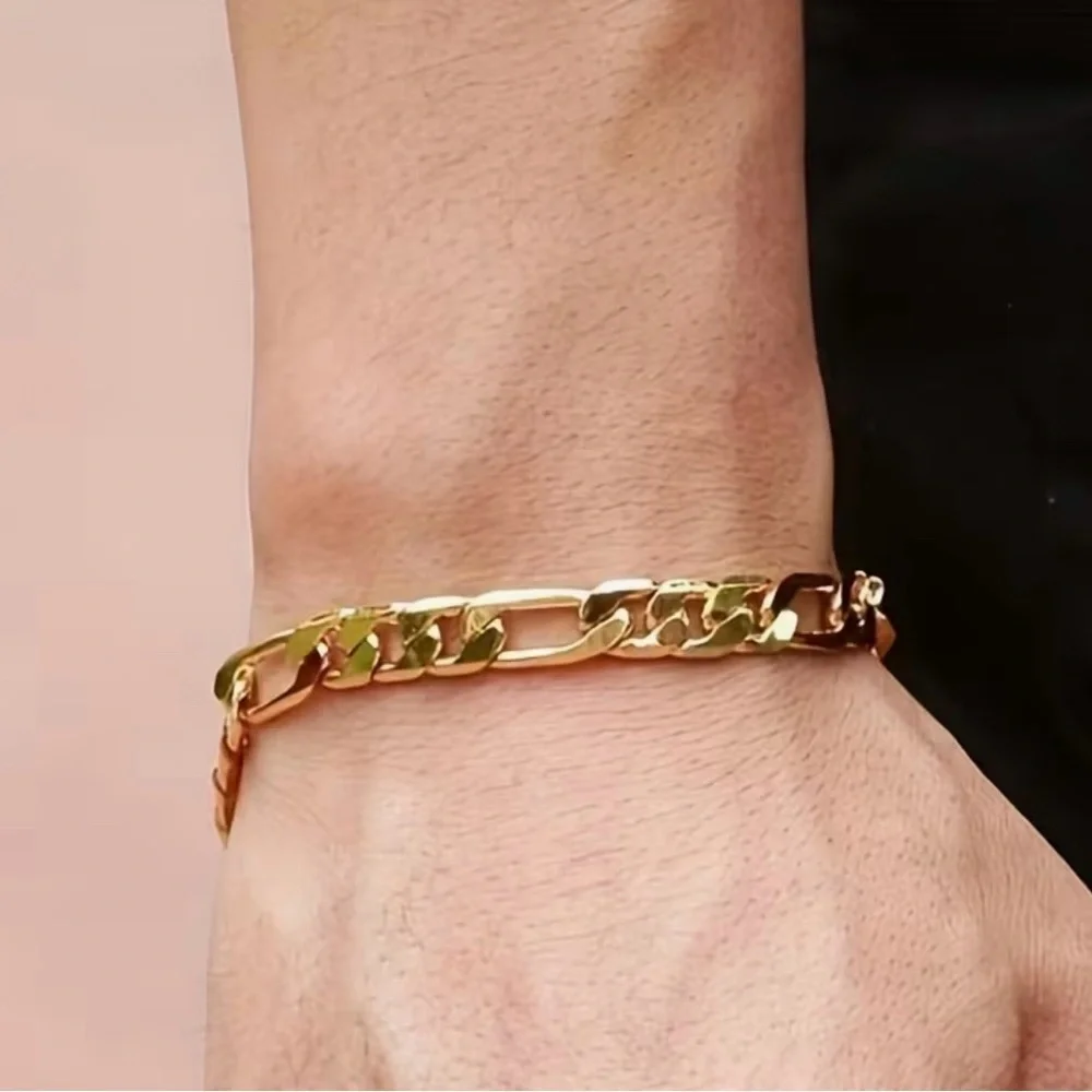 18k Gold Plated Figaro Chain Bracelet Stainless Steel